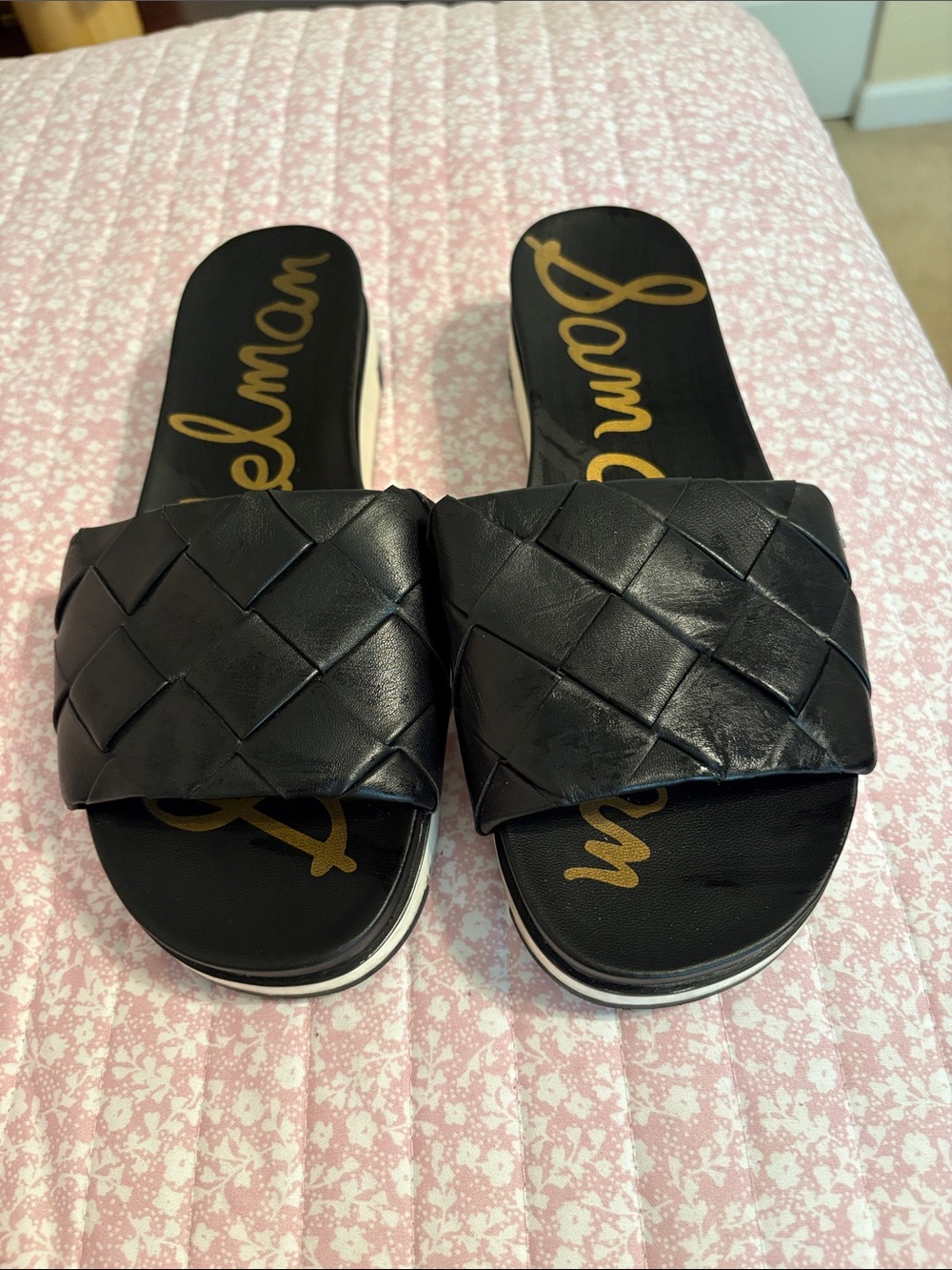 Sam Edelman Black Woven Leather Slide Mules